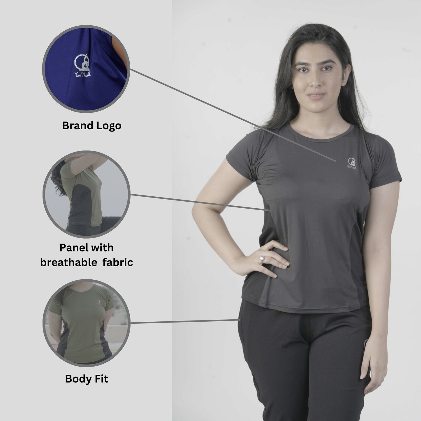 Grey large t-shirts for women exercise
