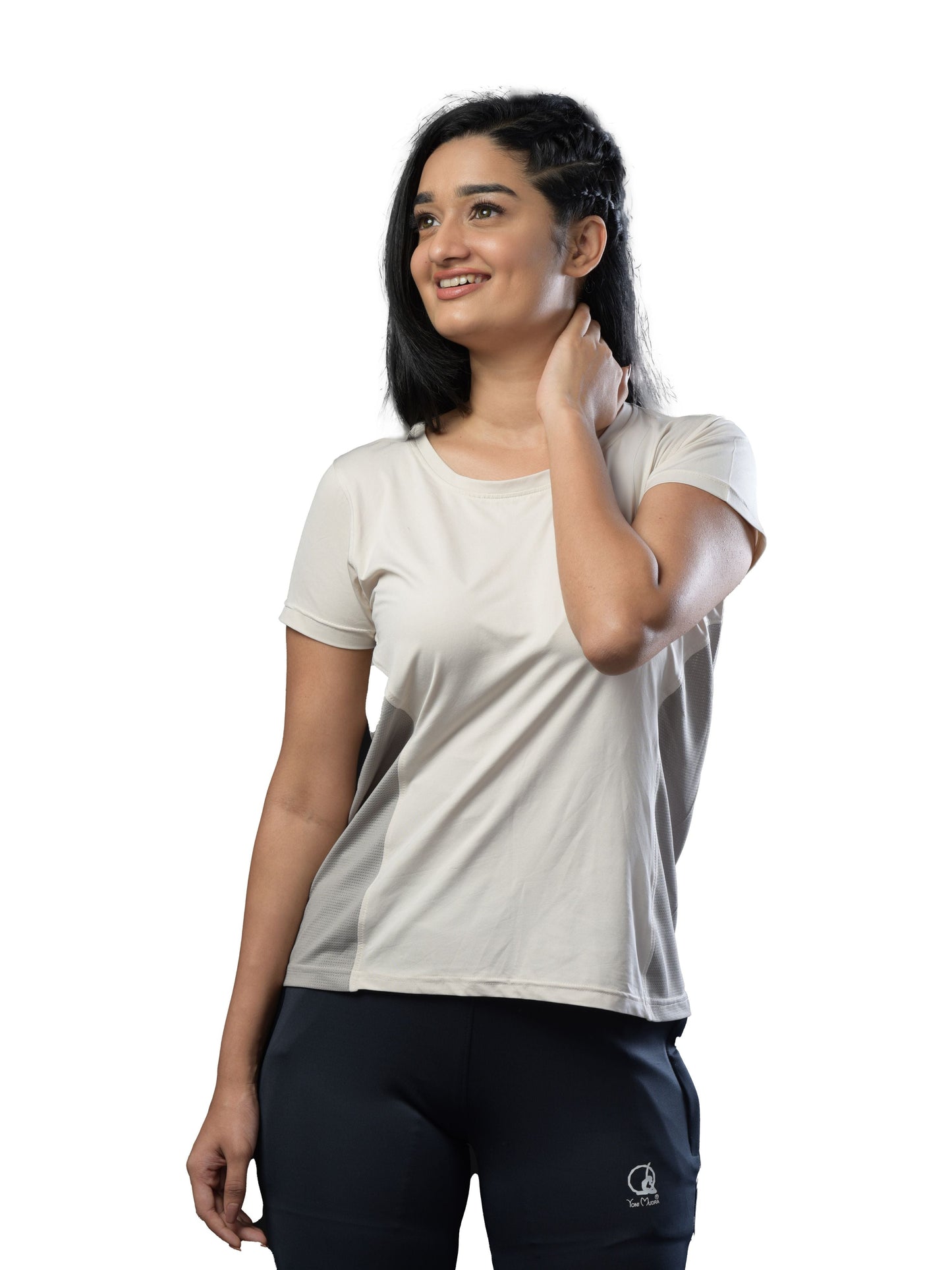 Half white exercise wear for women half sleeves body fit medium size