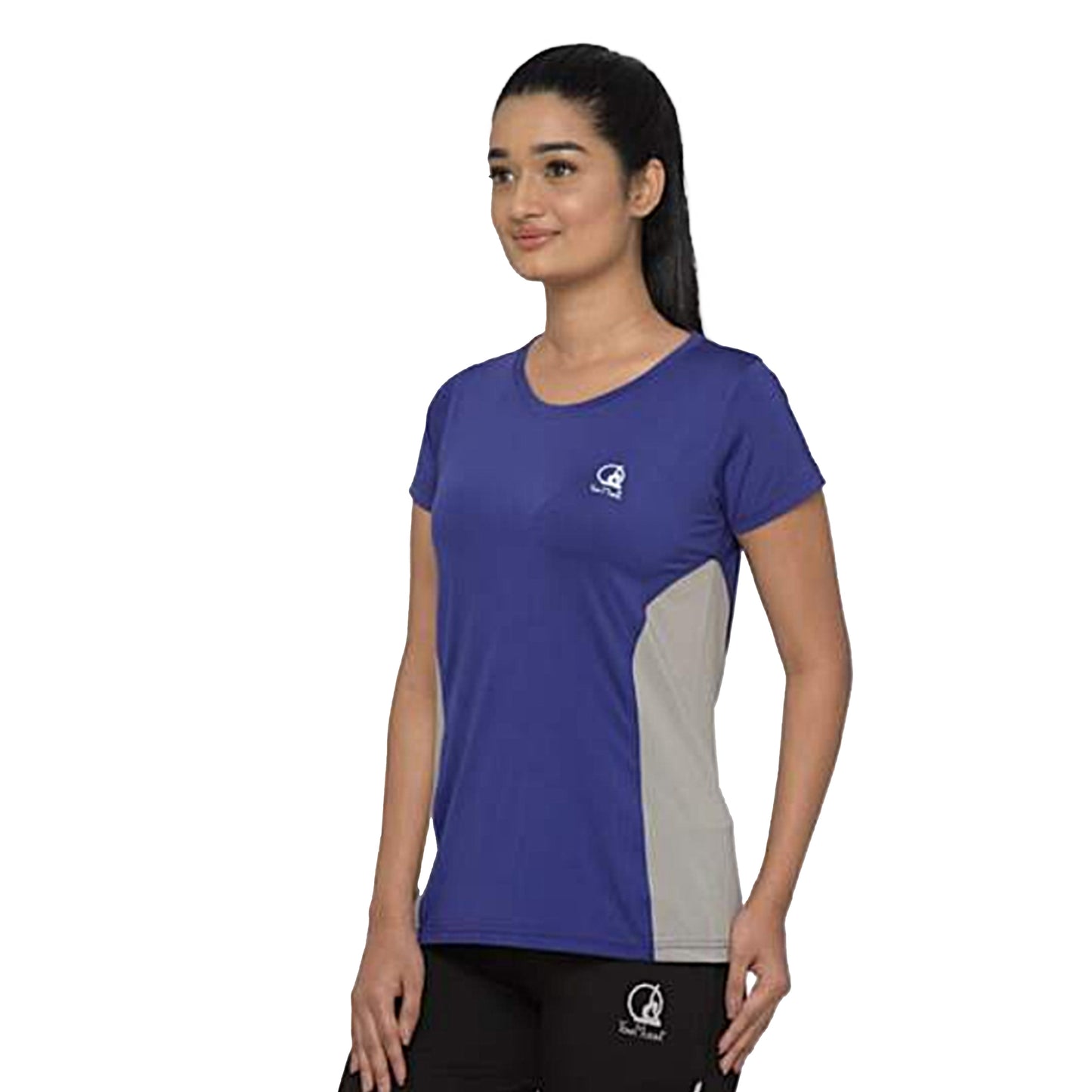 blue and mesh panel gym tshirt for women half sleeves breathable