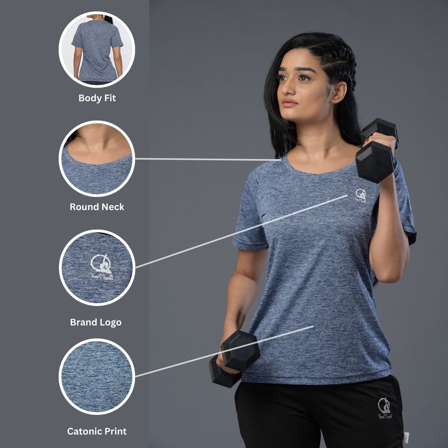 blue grey yoga tshirt for women