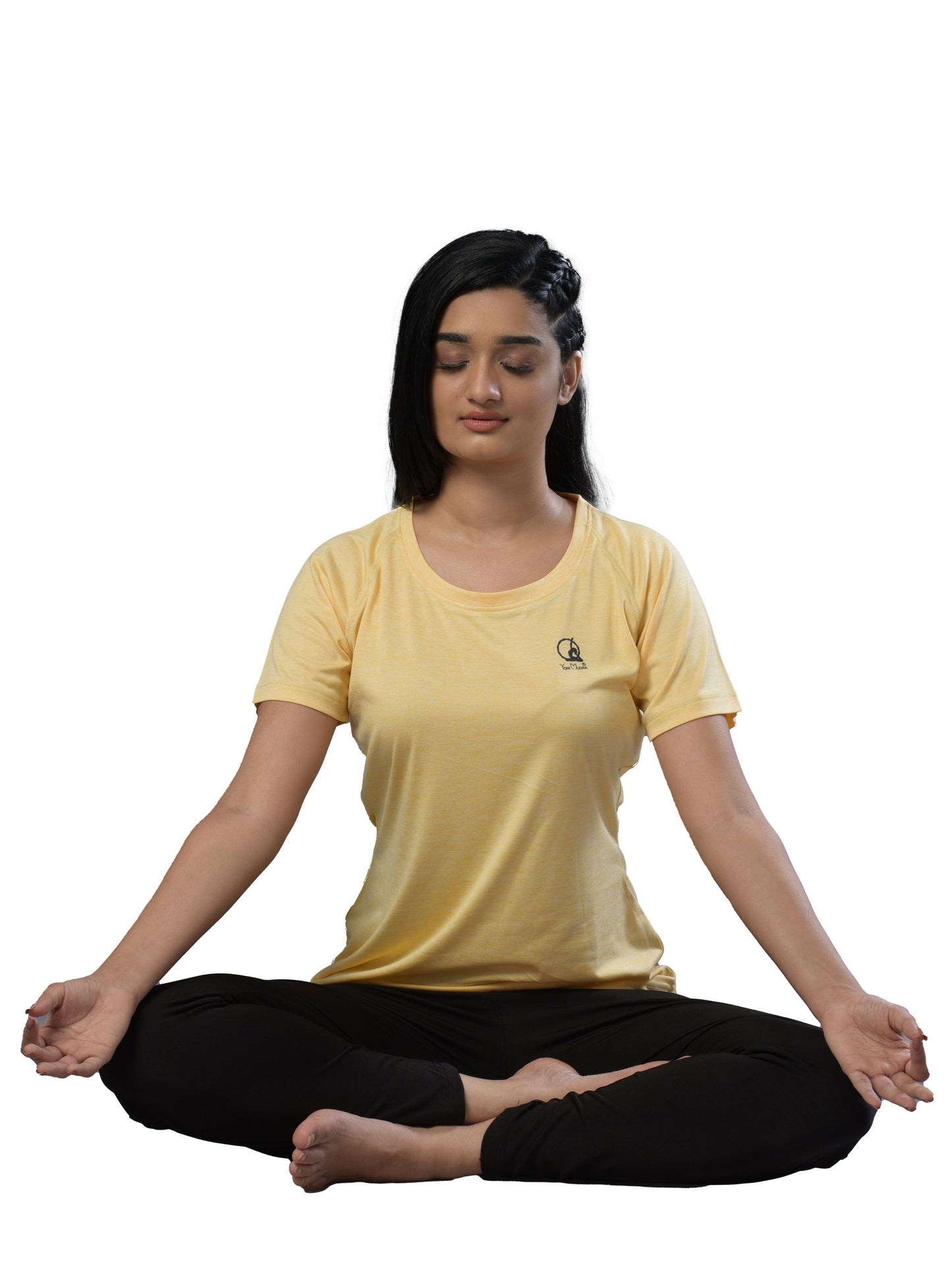 fitness yellow round neck yoga tshirt for women
